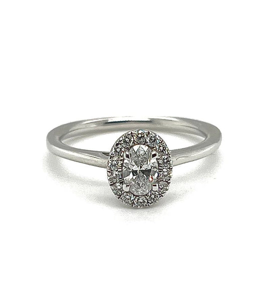 Platinum 0.30ct Oval Cut Diamond Halo Engagement Ring