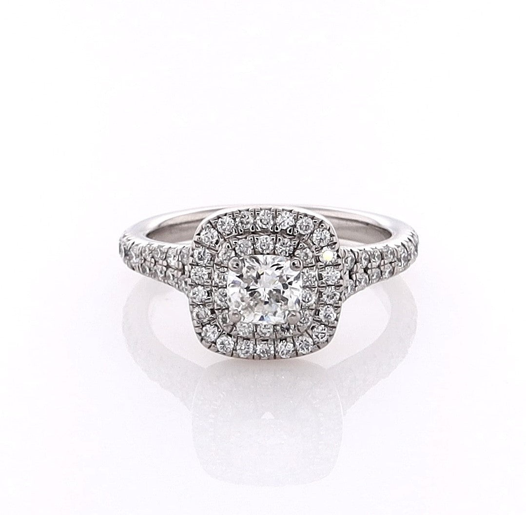 Platinum 0.37ct Cushion Cut Halo Engagement Ring