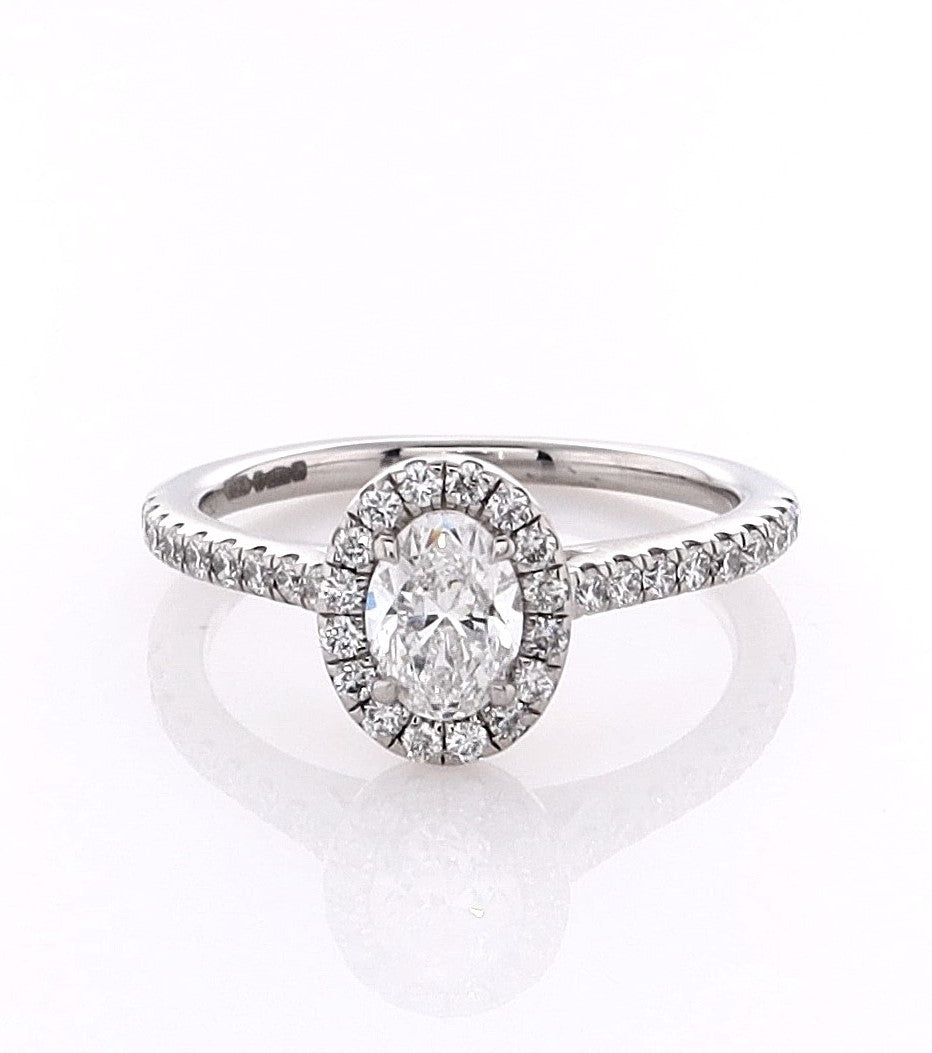 Platinum 0.51ct Oval Cut Diamond Halo Engagement Ring