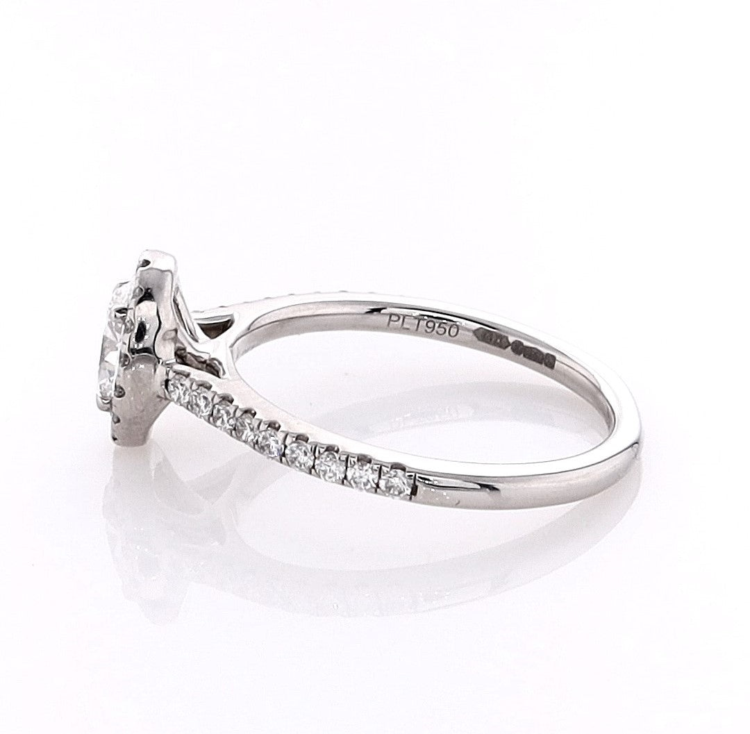 Platinum 0.51ct Oval Cut Diamond Halo Engagement Ring