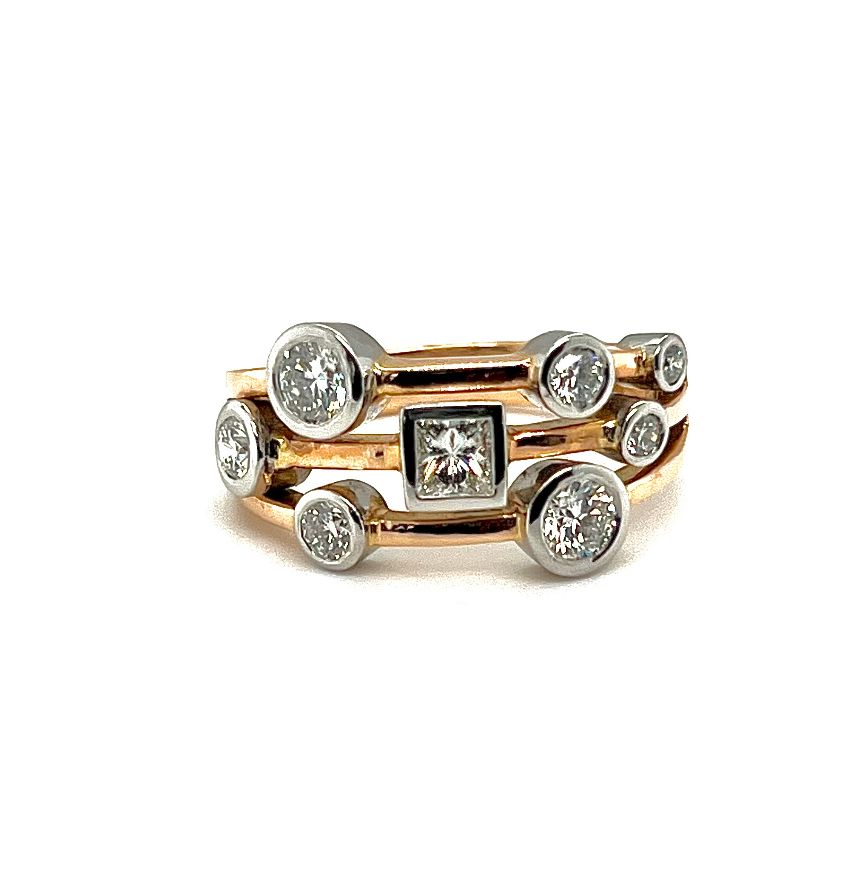 18k Rose Gold & Platinum Multi Diamond Dress Ring