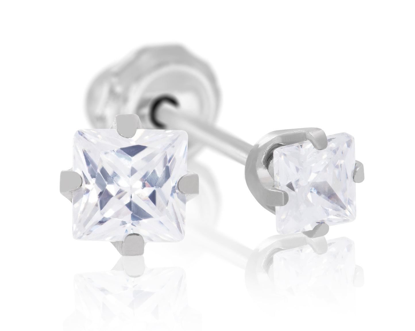 Medical Grade Stainless Steel 3mm Square CZ Studs