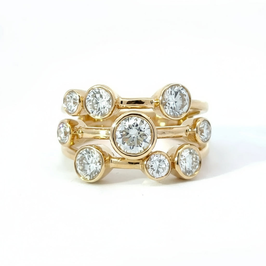 9k Yellow Gold 1.00cttw Round Brilliant Cut Lab Diamond Scatter Ring