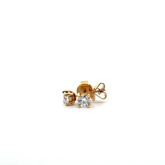 18k Yellow Gold 0.82cttw Round Brilliant Cut Lab Diamond Stud Earrings