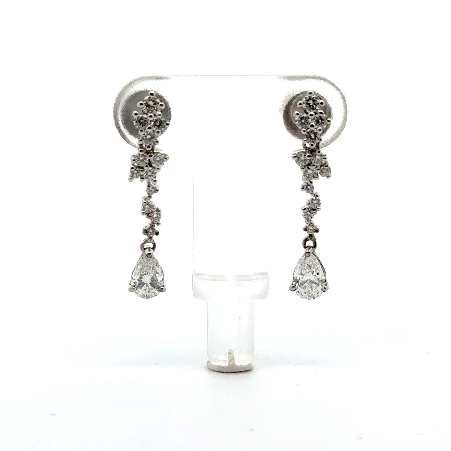18k White Gold 1.04cttw Pear & Round Brilliant Cut Lab Diamond Drop Earrings