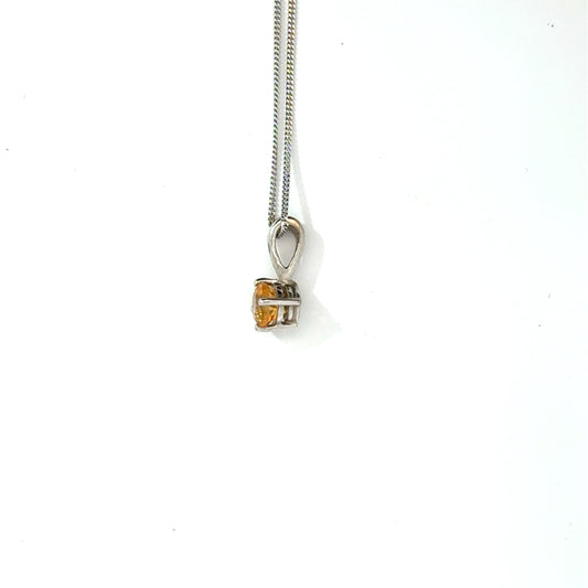 9k White Gold Round Cut Orange Citrine Pendant