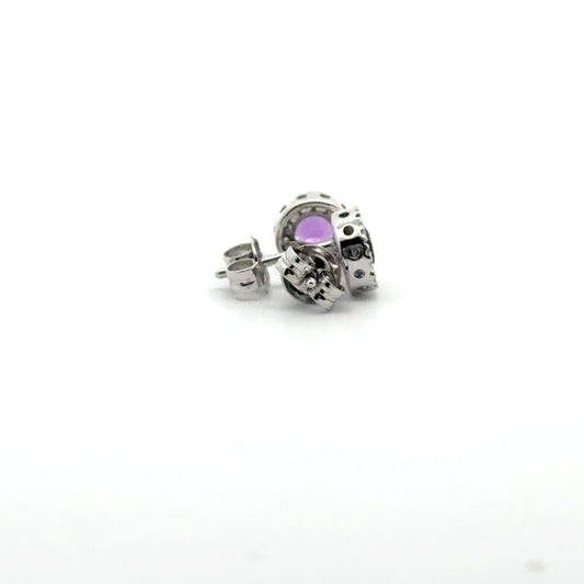 Silver Round Cut Purple Amethyst & CZ Stud Earrings