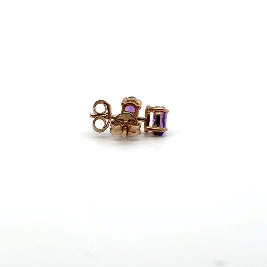 9k Yellow Gold Oval Cut Purple Amethyst Stud Earrings