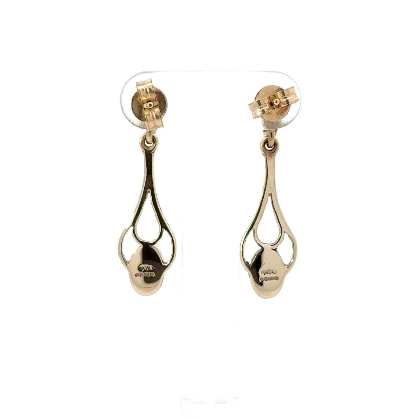 9k Yellow Gold Oval White Mother of Pearl Drop Earrings
