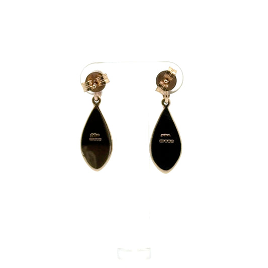 9k Yellow Gold Pear Shape Black Jet Drop Earrings