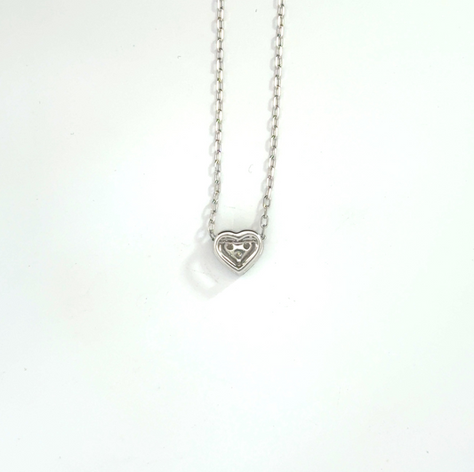 18k White Gold 0.14cttw Princess & Round Brilliant Cut Diamond Heart Pendant