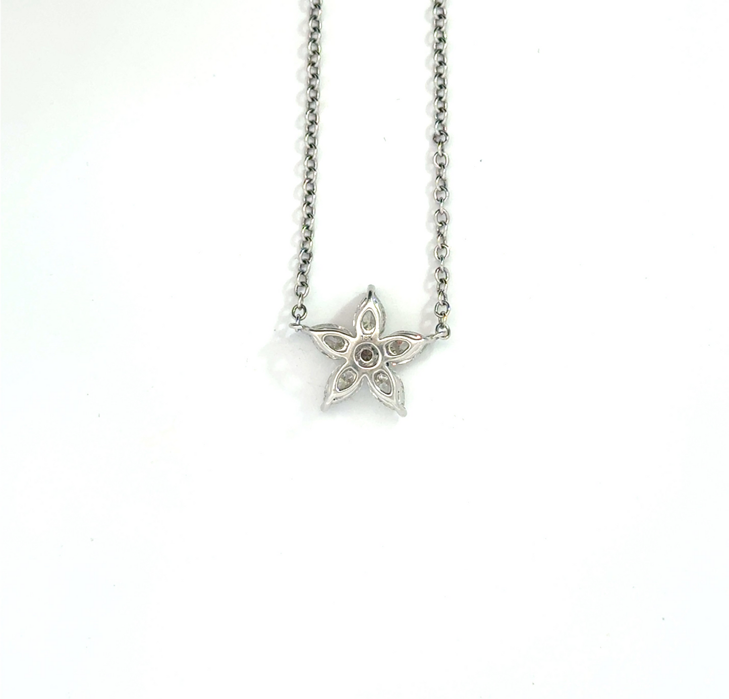 18k White Gold 0.98cttw Pear & Round Brilliant Cut Diamond Flower Pendant