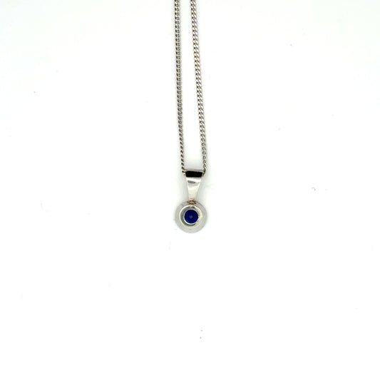 Platinum Round Cut Blue Sapphire Pendant
