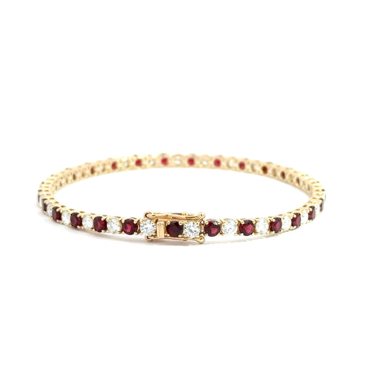 9k Yellow Gold Round Cut Lab Ruby & Round Brilliant Cut Lab Diamond Tennis Bracelet