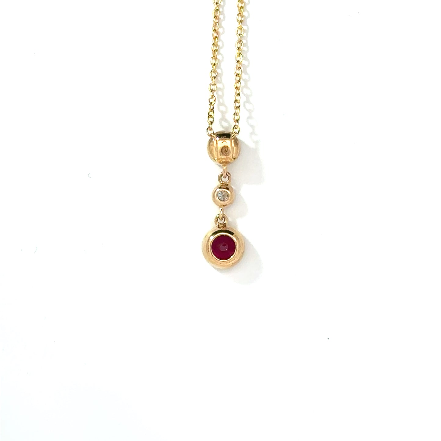 9k Yellow Gold Round Cut Red Ruby & Diamond Pendant