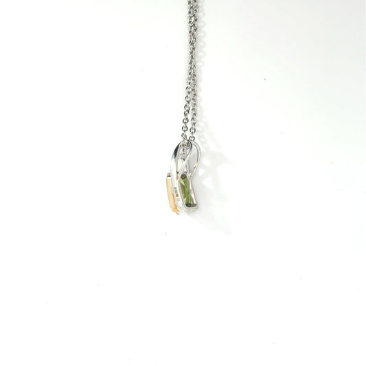 9k White & Yellow Gold Emerald Cut Green Peridot Pendant