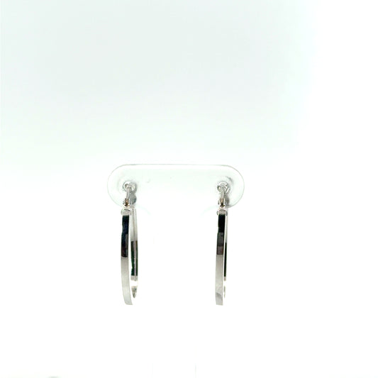 9k White Gold Squared Oval Hoop Earrings