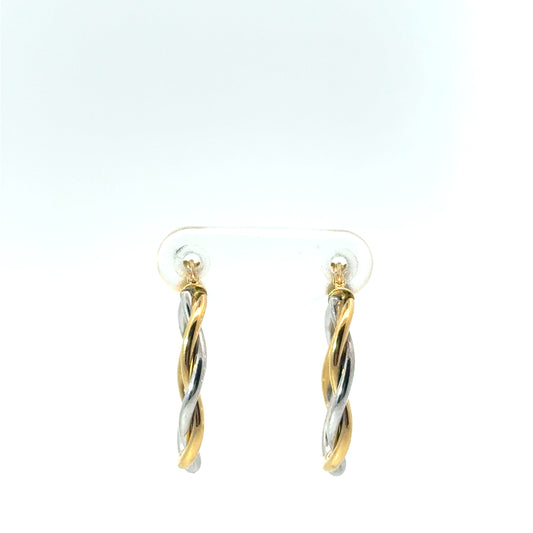 9k Yellow & White Gold Twist Oval Hoop Earrings