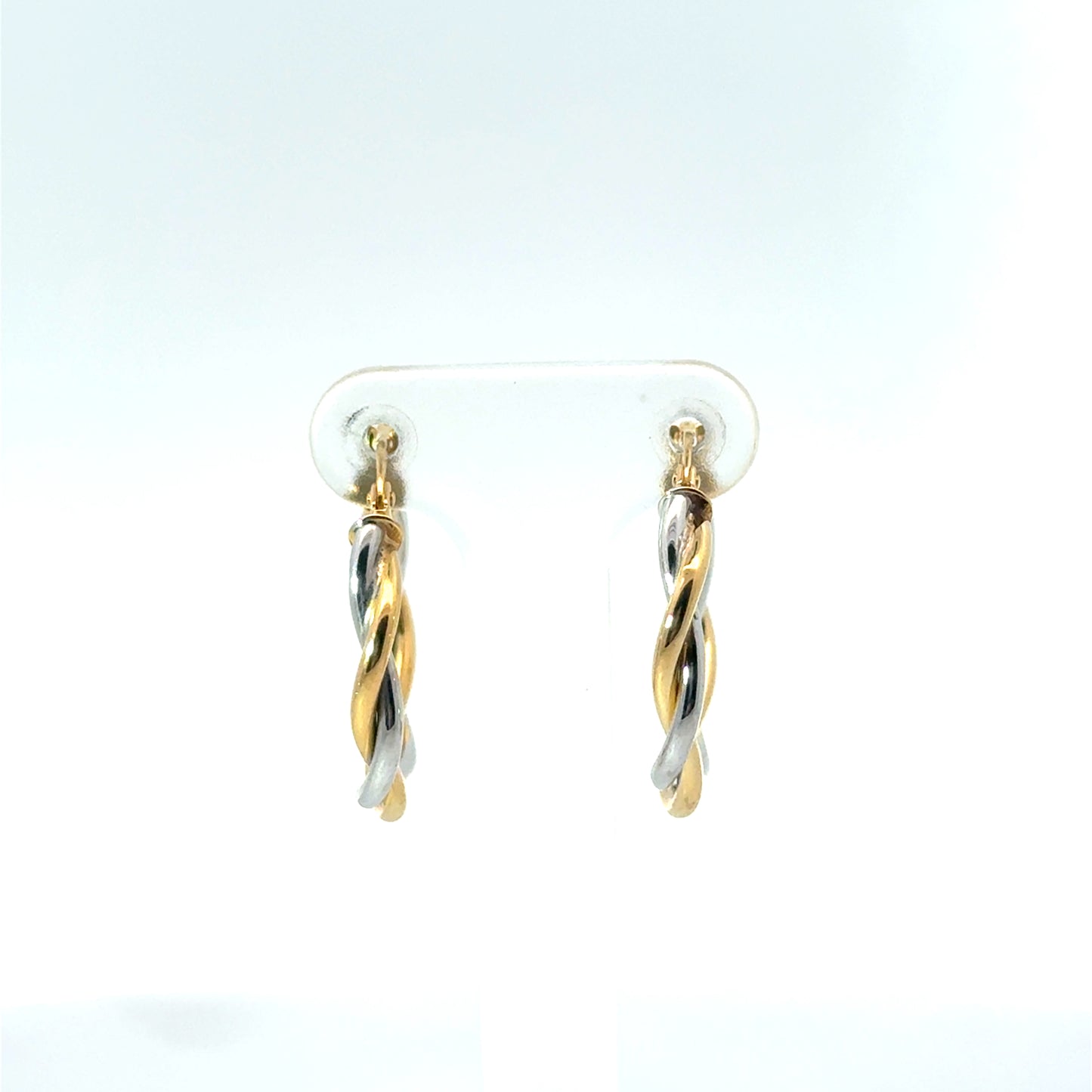 9k Yellow & White Gold Twist Hoop Earrings