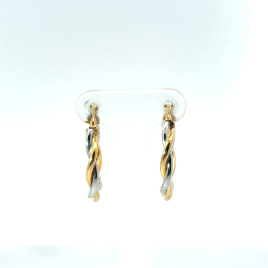 9k Yellow & White Gold Twist Hoop Earrings