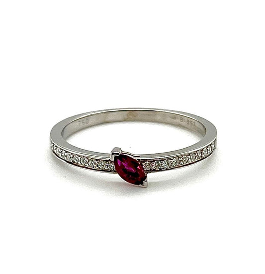 18k White Gold Marquise Ruby & Diamond Ring
