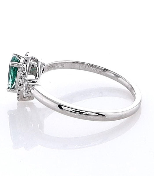 Platinum Pear Cut Green Emerald Halo Ring