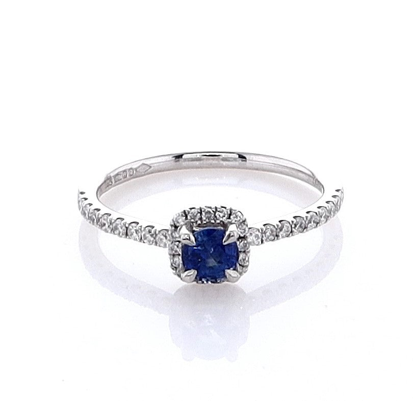 Platinum Round Sapphire Diamond Halo Ring