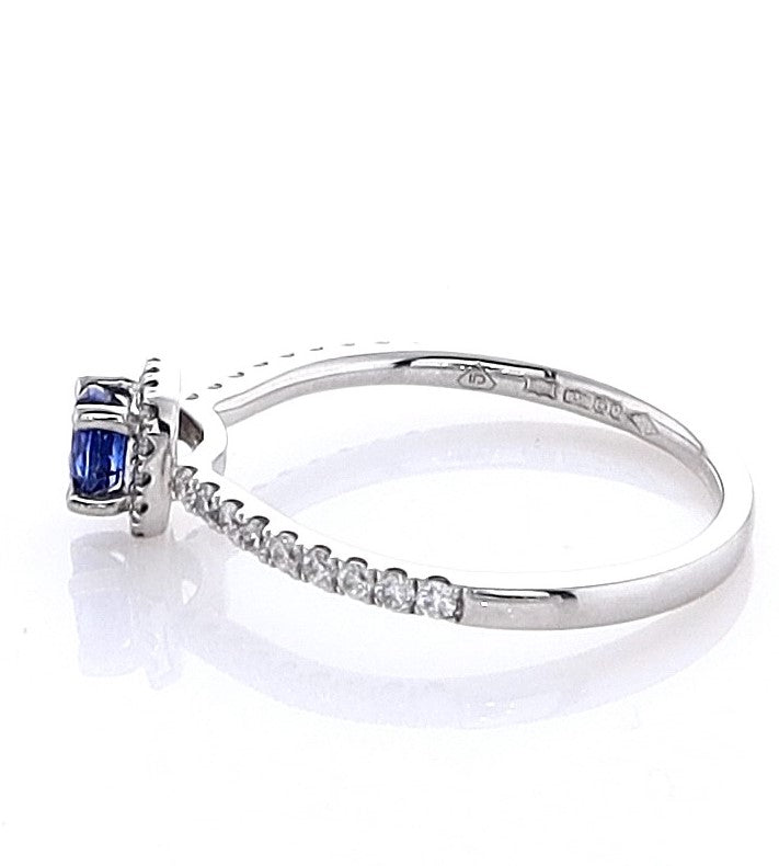 Platinum Round Sapphire Diamond Halo Ring