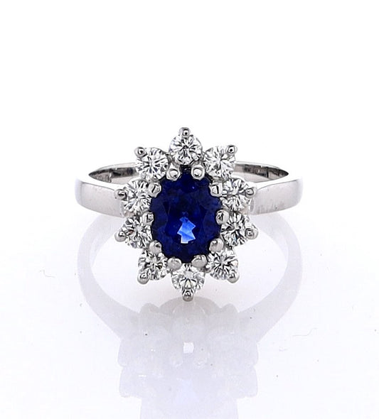 Platinum Oval Sapphire & Diamond Halo Ring