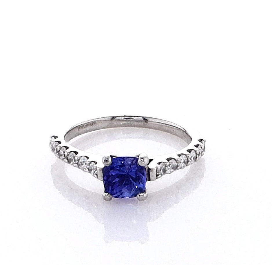 Platinum Cushion Tanzanite & Diamond Ring