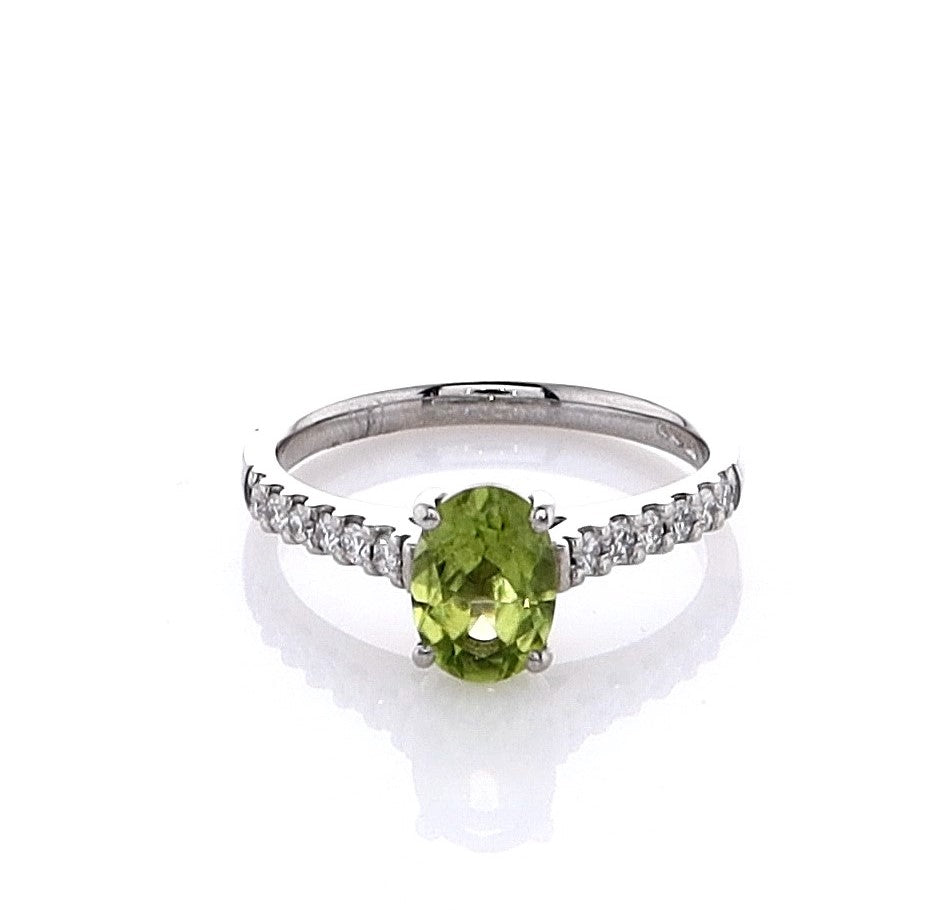 Platinum Oval Peridot & Diamond Ring