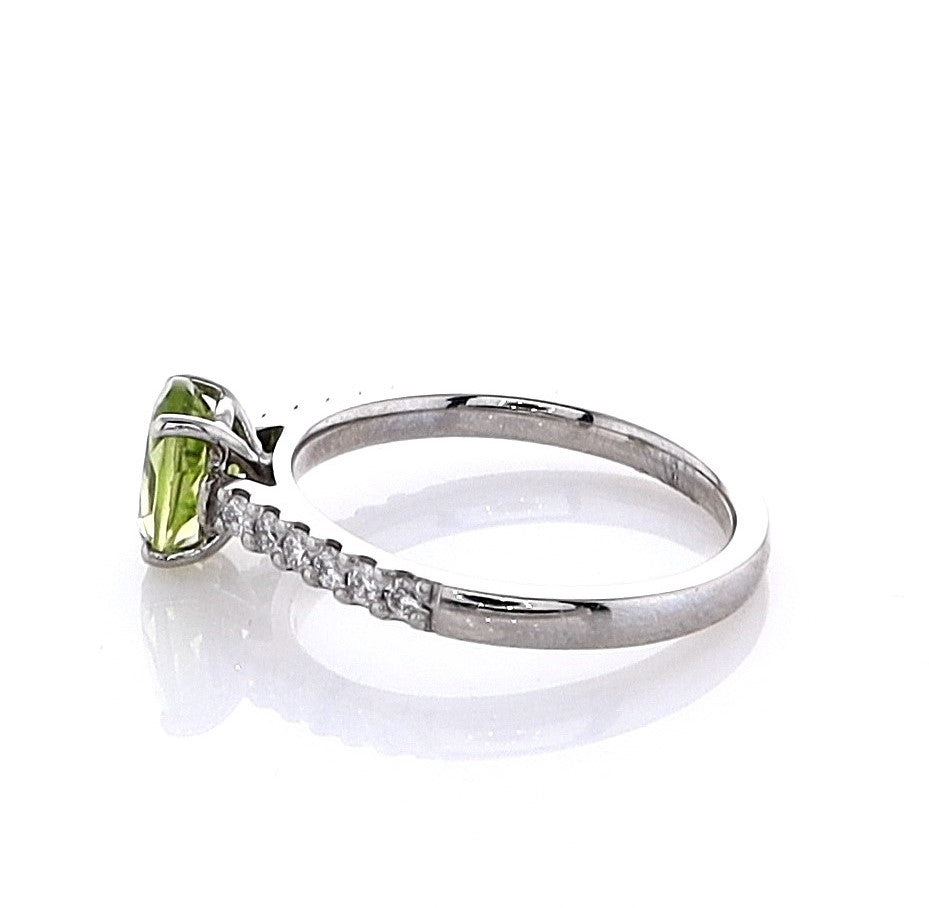 Platinum Oval Peridot & Diamond Ring