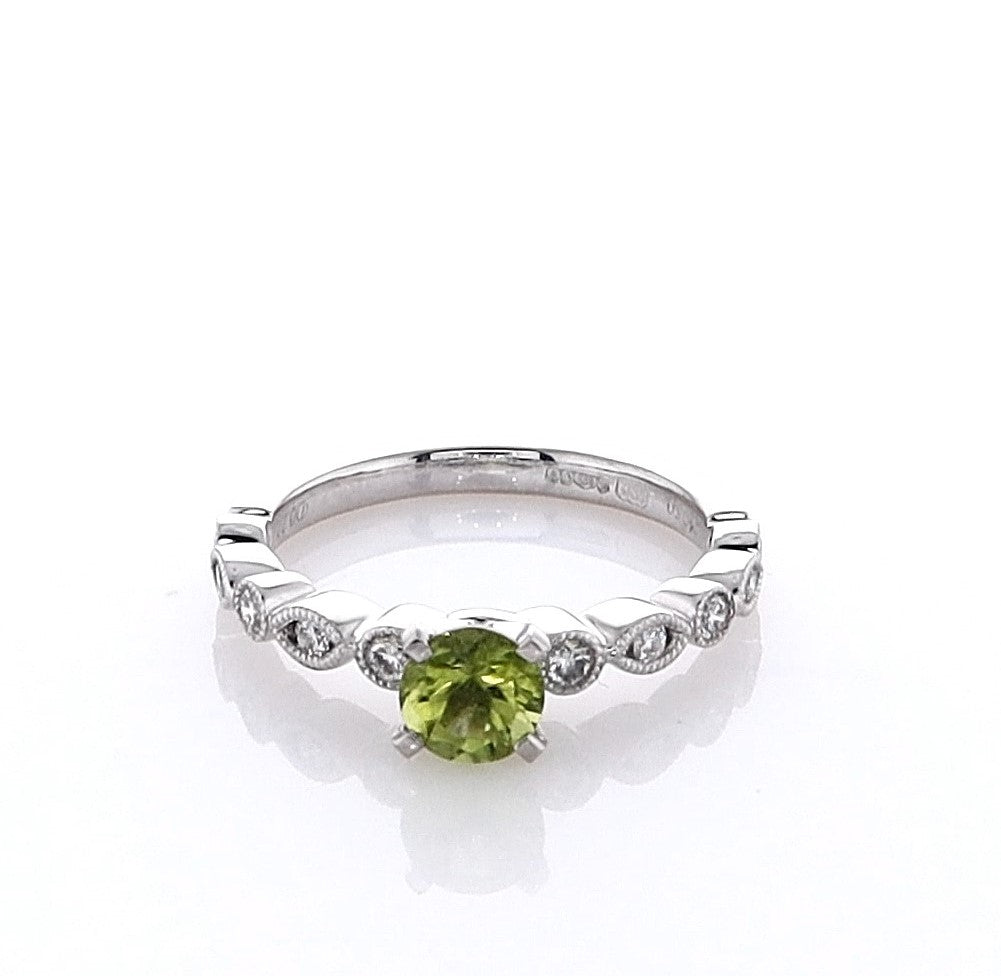 Platinum Round Peridot & Diamond Ring