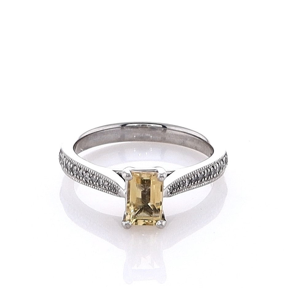 Platinum Octagonal Citrine & Diamond Ring