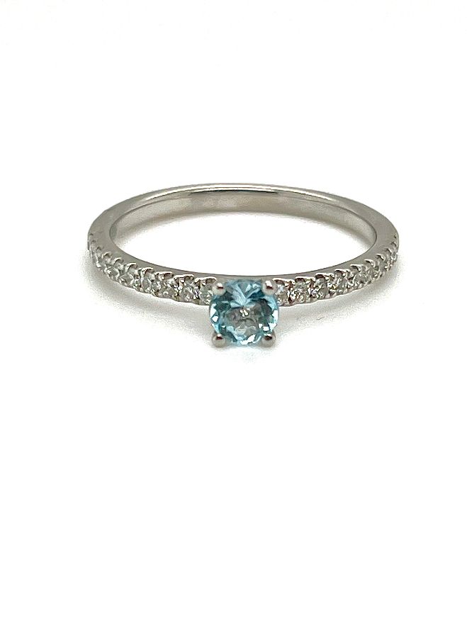 Platinum Blue Topaz & Diamond Ring