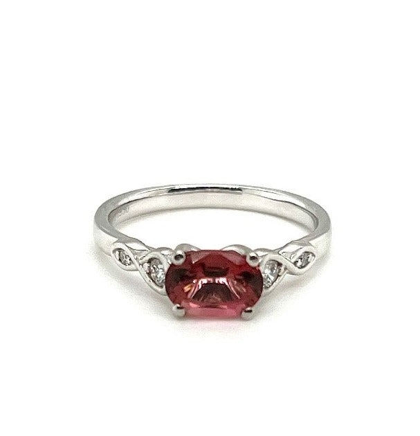 Platinum Oval Pink Tourmaline & Diamond Ring