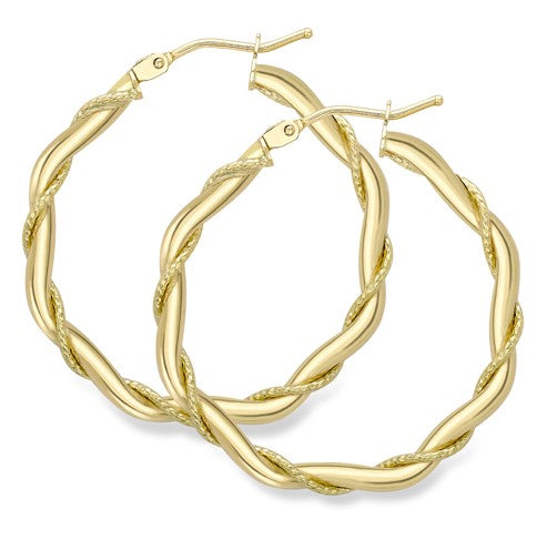 9k Yellow Gold Twisted Hoop Earrings