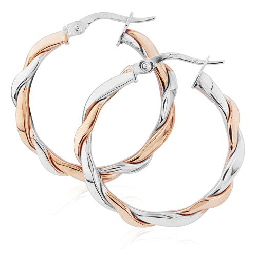 9k Two-Tone Twisted Hoop Earrings