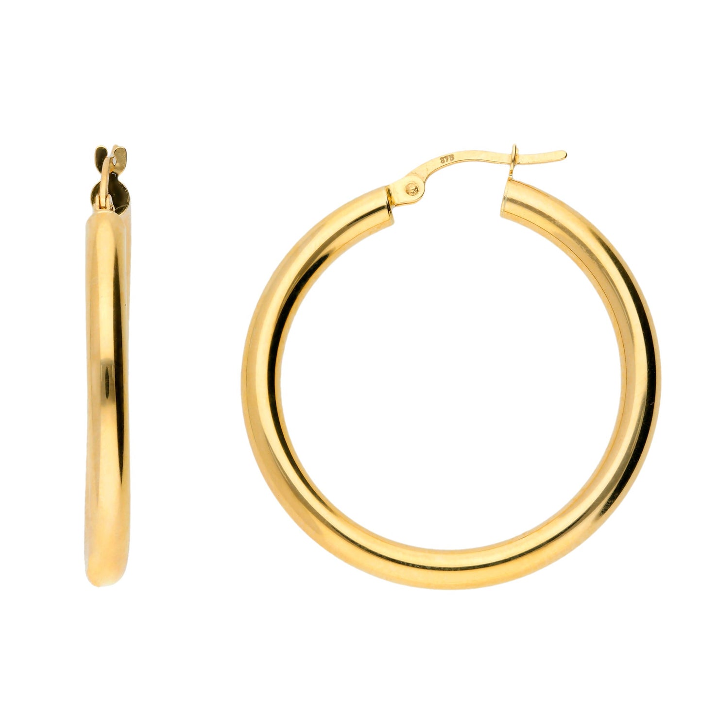 9k Yellow Gold Large Plain Hoop Earrings