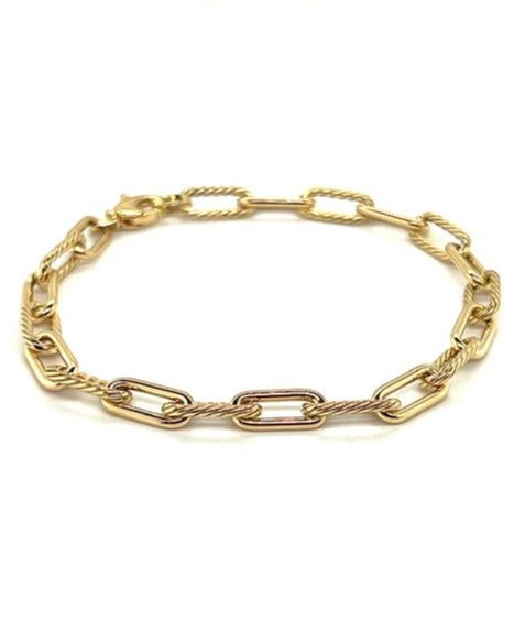 9k yellow gold patterned link bracelet with a clasp