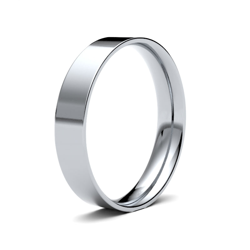 18K White Gold Flat Court 4mm Band