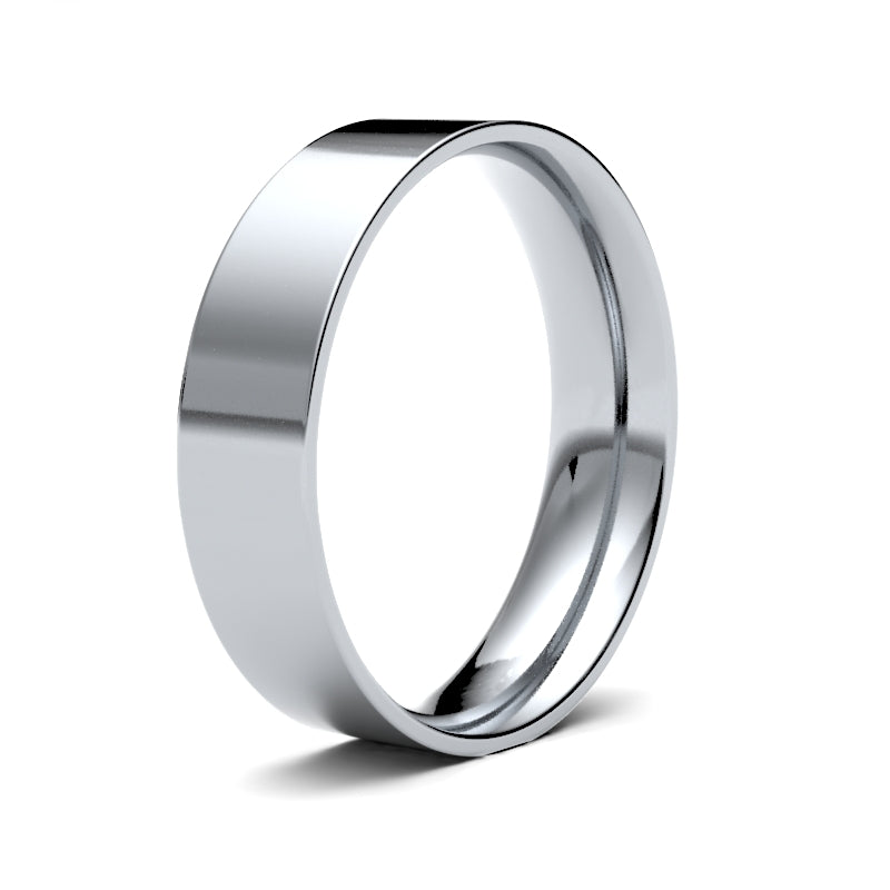 18K White Gold Flat Court 5mm Band
