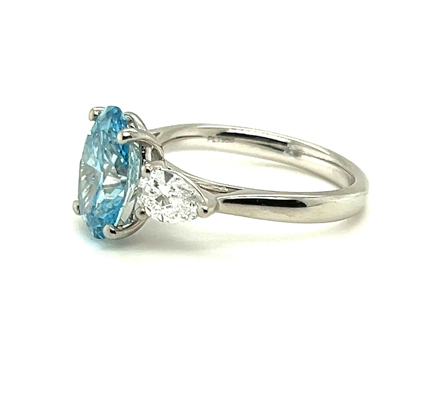 Platinum Vivid Blue Lab Grown Trilogy Diamond Ring