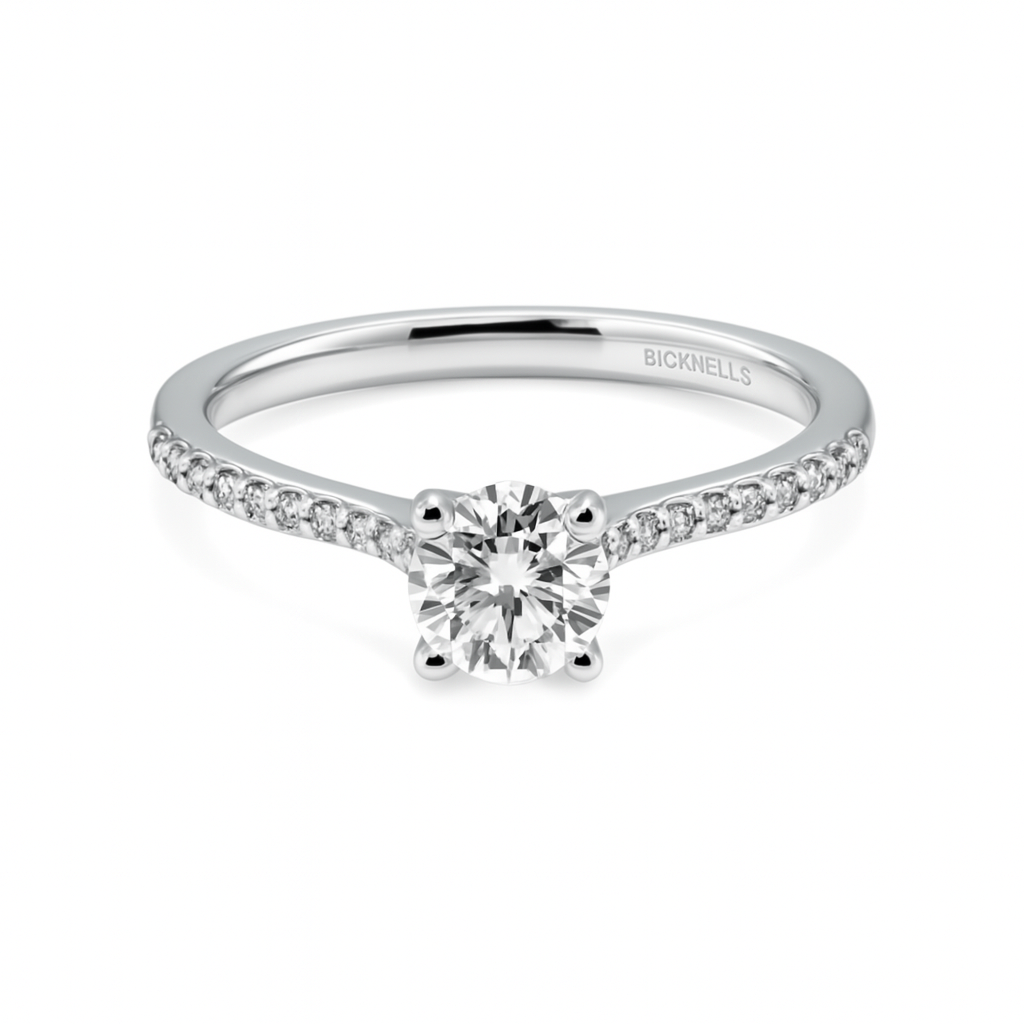 Diamond ring with 'Bicknells' branding on a white background