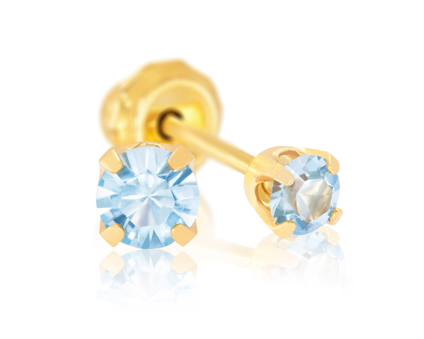 24k Gold Plated Medical Grade Stainless Steel 3mm Aquamarine CZ Studs