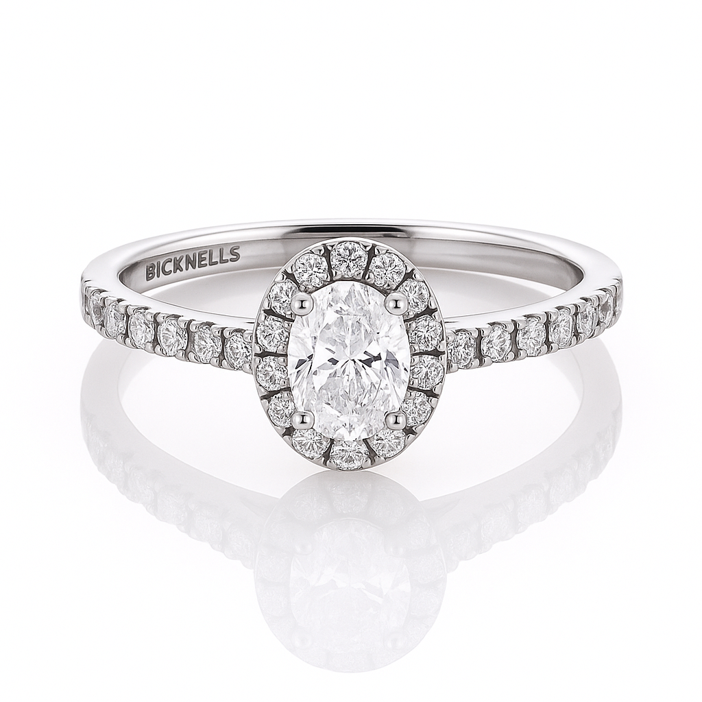 Platinum 0.30ct Oval Cut Diamond Halo Engagement Ring