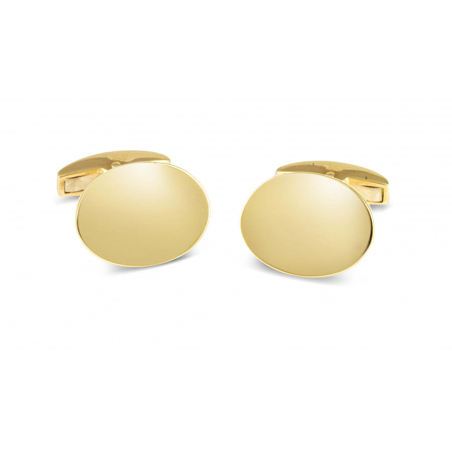 9k Yellow Gold Plain Oval Cufflinks