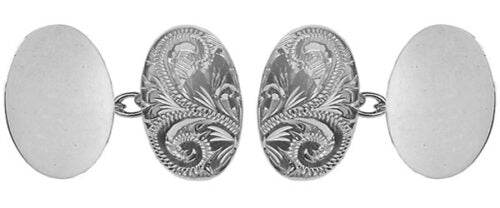 Oval Engraved & Plain Double Cufflinks in Sterling Silver