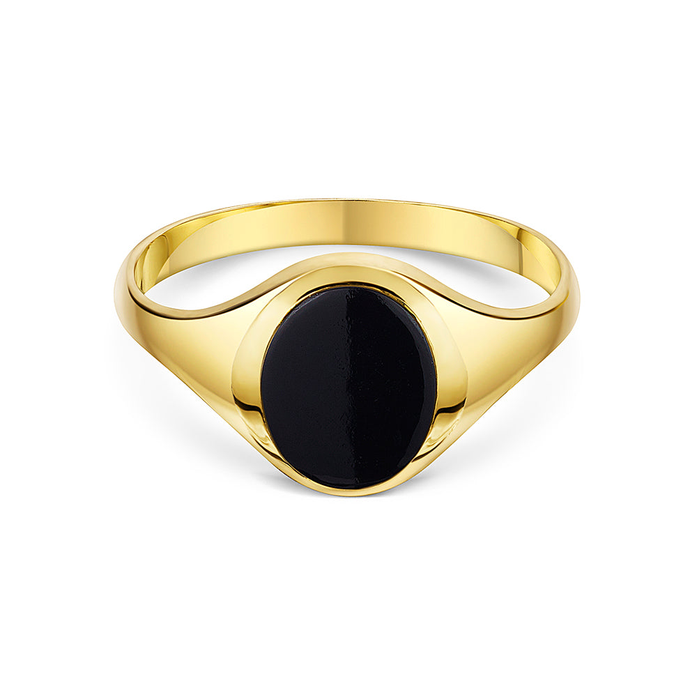 9k Yellow Oval Onyx Signet Ring Size Q