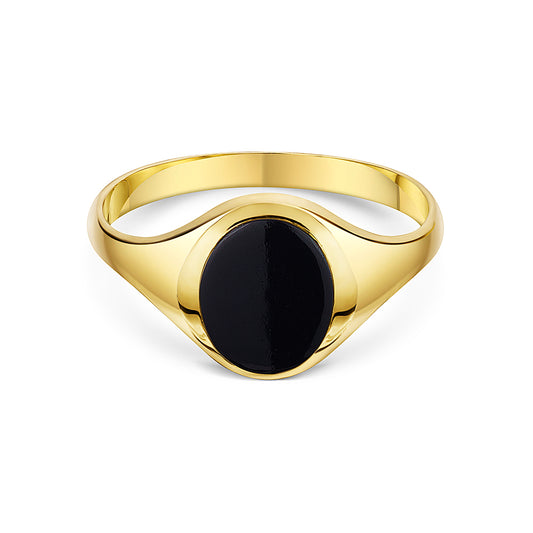 9k Yellow Oval Onyx Signet Ring Size Q